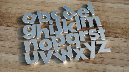 metallic alphabet on wood