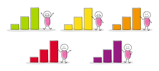 Funny hand drawn stickmen with business graph - set. Vector