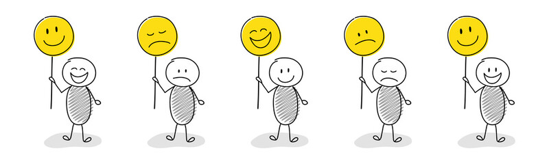 Collection of cartoon people with funny emoticons. Vector