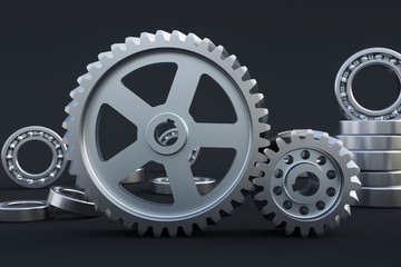 Ball Bearings and Helical Gears 3D Rendering