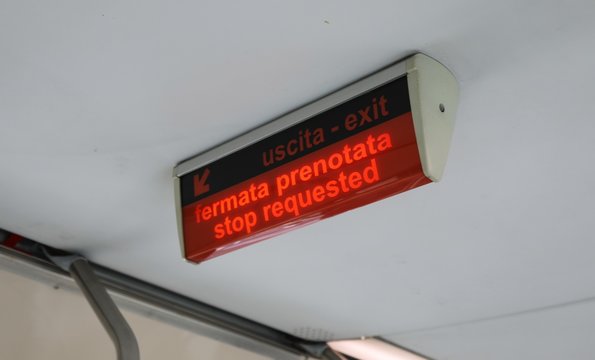 text FERMATA PRENOTATA that means Stop request in italian langua