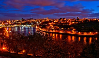 Douro river night view in Porto, Portugal