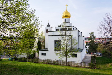Fototapeta na wymiar Orthodox church of St Wenceslas, Brno, Moravia, Czech Republic, sunny day, clear blue sky background
