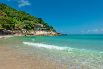 Beautiful tropical beach sea and sand with  blue sky and white cloud for travel and vacation