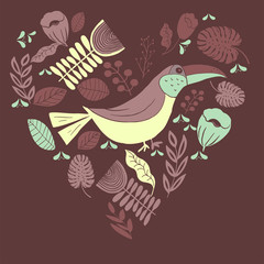 Scandinavian folk art pattern with birds and flowers