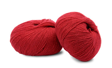 Two hanks of red yarns isolated on white background.