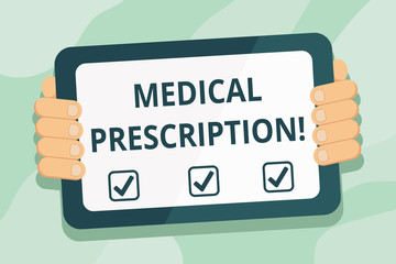 Handwriting text Medical Prescription. Conceptual photo details of the medicine or drugs that someone needs Color Tablet Smartphone with Blank Screen Handheld from the Back of Gadget