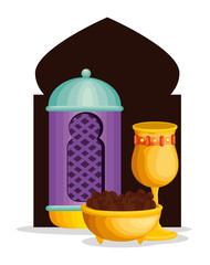 lamp with chalice and chocolate to ramadan kareem