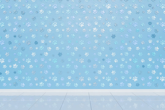 Room Detail with Paw Print Wallpaper 3D Rendering