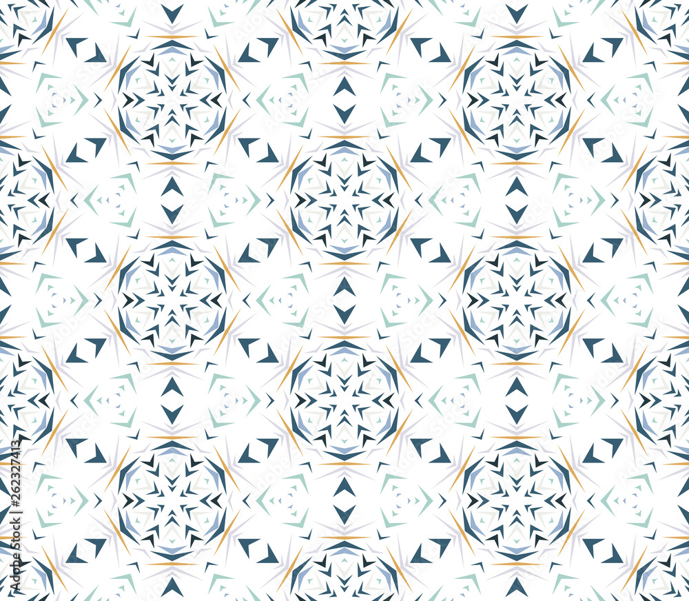 Poster Abstract seamless pattern with kaleidoscope. Symmetric patterns of reflections of figures.