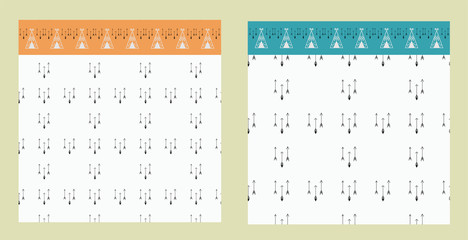 Seamless pattern with arrows and brush with tepees for wall decor in the children's room. An example of wallpaper, carpet, textiles. Vector illustration for pattern fills, blog backdrop. Boho cards