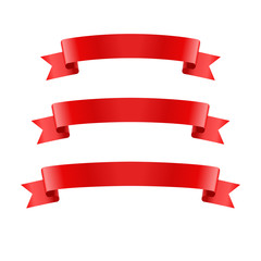 Red realistic ribbon banners set. Vector illustration for design