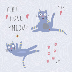 vector pattern with cute emotion cat Drawing character