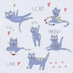 vector pattern with cute emotion cat Drawing character