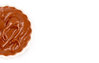 Bowl of Chocoalte Hazelnut Spread on a White Background