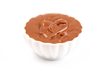 Bowl of Chocoalte Hazelnut Spread on a White Background
