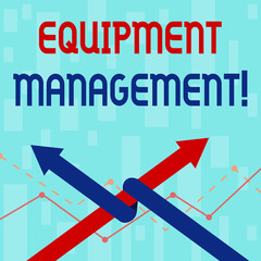 Fototapeta premium Writing note showing Equipment Management. Business concept for supervision of noncapitalized assets and stock items Two Arrows One Intertwined to Other Team Up or Competition