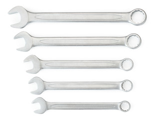 Set of wrenches on a white. The form of the top.