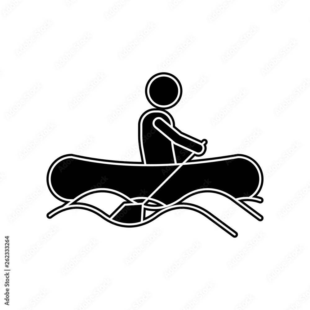 Poster a man on an inflatable boat icon. element of camping for mobile concept and web apps icon. glyph, fl