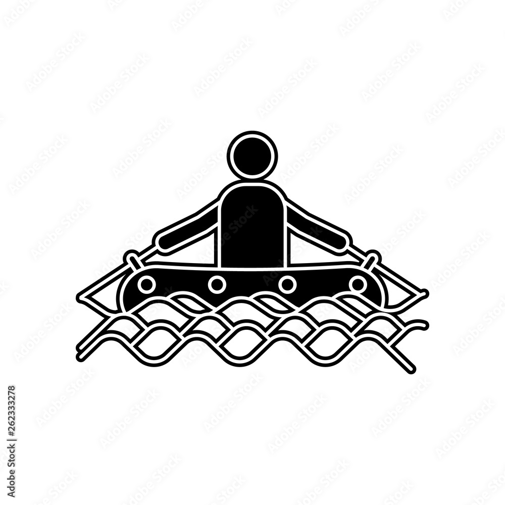 Poster a man on an inflatable boat icon. element of camping for mobile concept and web apps icon. glyph, fl