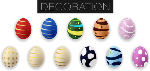 Collection of realistic colorful easter eggs with ornament. Vector illustration