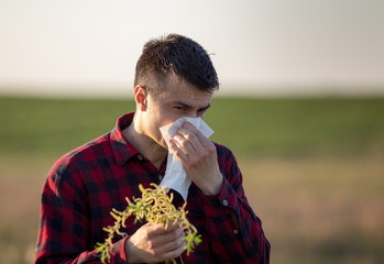 Man with allergy on pollen