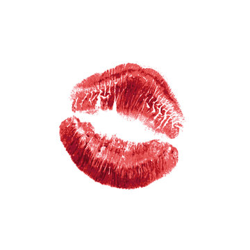 Vector realistic illustration of womans girl red lipstick kiss mark. Isolated on white background. Valentines day icon, world kiss day. sign, symbol, clip art for design.