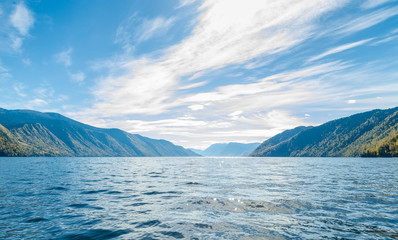 Autumn walks on the boat on the Teletskoye lake