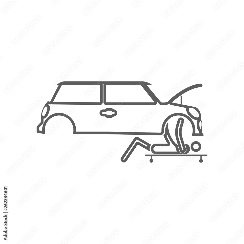 Poster the person repairs under the car icon. element of car repear for mobile concept and web apps icon. o