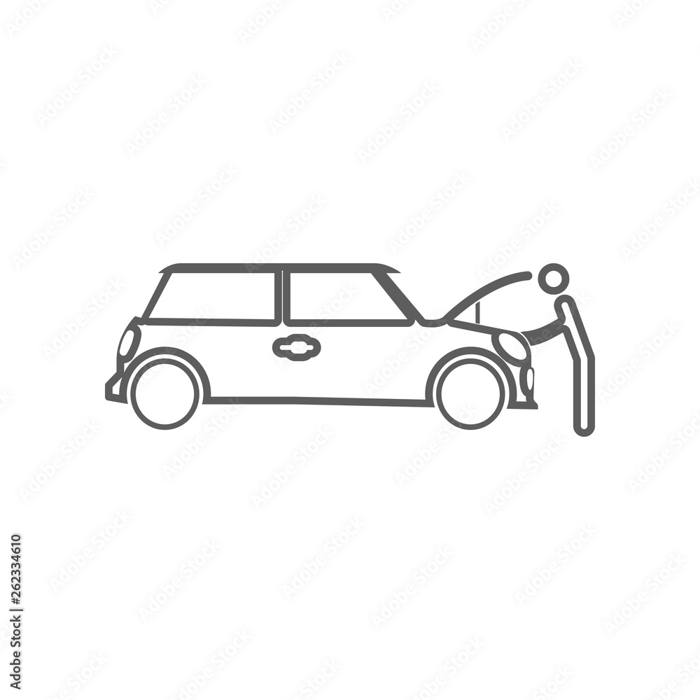 Poster man under the hood of a car icon. element of car repear for mobile concept and web apps icon. outlin