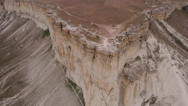 Aerial view of White Rock in Crimea, awesome nature landscape with mountain range and canyon, drone shot