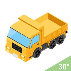 立体的な働くクルマのイラスト｜黄色いダンプカー　dump truck｜ベクターデータ　アイソメトリック投影法 © globeds