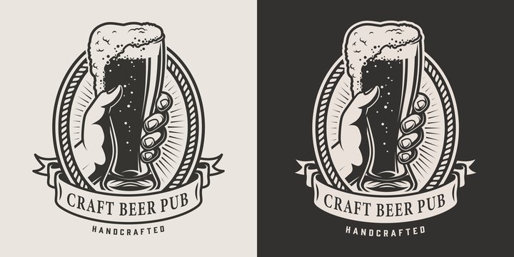 Vintage beer pub monochrome emblem