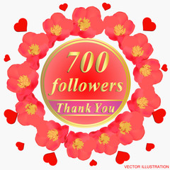 700 followers. Bright followers background. 700 followers illustration with thank you on a ribbon. Vector illustration.