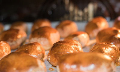 Appetizing View of Baking Pies in an Oven.  