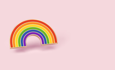 Gay pride rainbow isolated on pastel pink background. Copy space on the right side. LGBTQ and homosexual minority pride symbol concept. 3D rendering