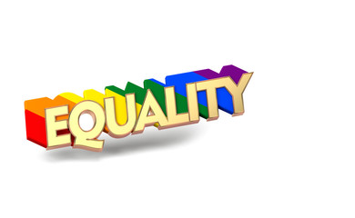 Golden EQUALITY word with rainbow outline. LGBT equality symbol concept. Isolated on white background with copy space. 3D rendering