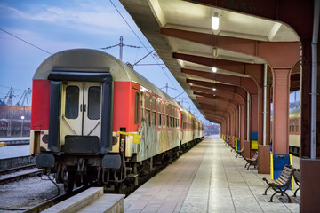 The train at the station. The train is waiting for passengers. Traveling concept