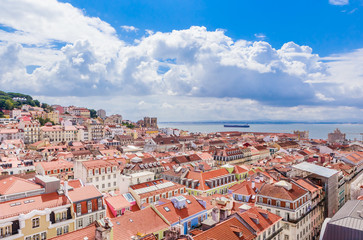 Fototapeta na wymiar View of Baixa and Alfama from Santa Justa Lift or Carmo Lift, Elevador de Santa Justa, Baixa, Lisbon, Portugal,