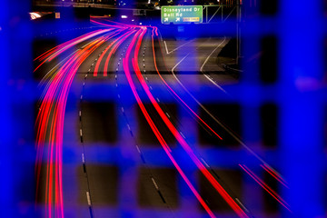 Speeding traffic on the I-5 in Anaheim, CA.
