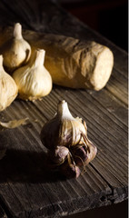 garlic on old wooden table