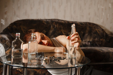 alcoholism problem. alcoholic guy. bad habit. social disease. harm to health