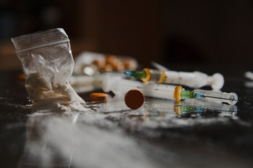 A bag of cocaine. Harm drugs. The concept of addiction to psychotropic substances
