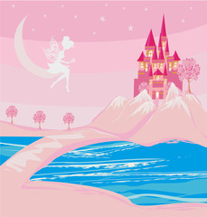 fairy and a medieval castle in a magical land