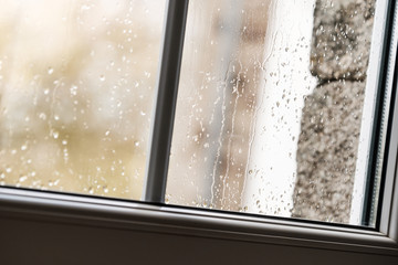 Mansion window in the rain