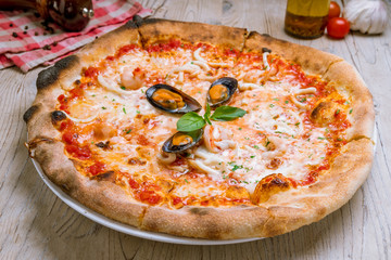 Pizza with seafood