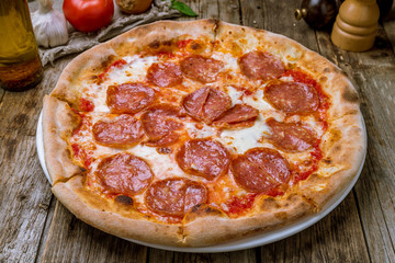 Pepperoni pizza on plate