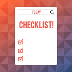 Text sign showing Checklist. Business photo text list items required things be done or points considered Search Bar with Magnifying Glass Icon photo on Blank Vertical White Screen
