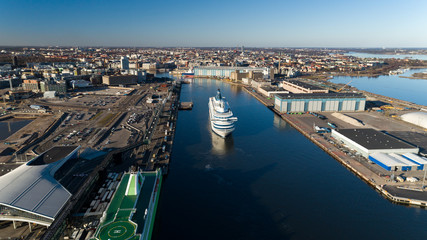 Passenger cruise ferry boat depart from port of Helsinki city