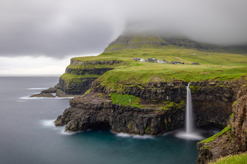 View of Mulafossur waterfall, Vagar Faroe Islands